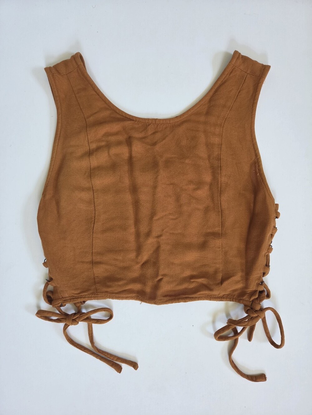 RVCA rust brown crop top with side tie detail sz S